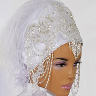 QueenLine Muslim Lace Beading Wedding Veils White/Ivory Bridal Veils Arabic Long Wedding Accessories Arabic Velo De Novia|Bridal Veils