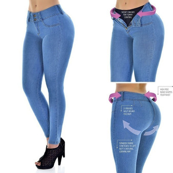 QueenLine New Plus Size Jeans Woman High Waist Stretch boyfriend Mom Jeans Female Denim Pencil Elastic Blue Jean Skinny Pants Trousers