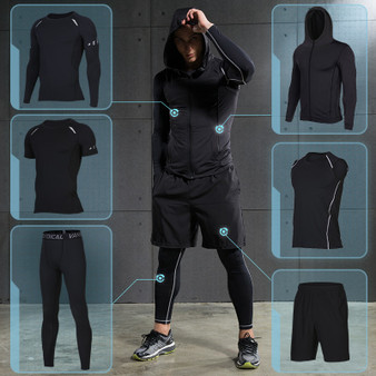 QueenLine Men's Compression Sportswear Suits Gym Tights Training Clothes Workout Jogging Sports Set Running Tracksuit Quick Dry Plus Size