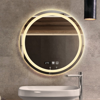 QueenLine 50CM/60cm Round Smart Makeup Bathroom Mirror 3 Color Adjustable LED LIght Multi-Function With Demist Bluetooth Speaker