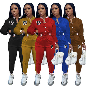 QueenLine Wholesale Bulk Items 8 PCS Lots Tracksuits for Women Fall Letter Printing 2 Piece Set Outifts Single Breasted Coat + Cargo Pant X7961