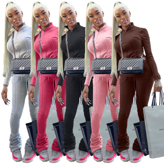 QueenLine Wholesale Bulk Items 8 PCS Lots Tracksuits for Women Fall Winter Brushed 2 Piece Set Outfits Zipper Fly Jacket + Stacked Legging X8048