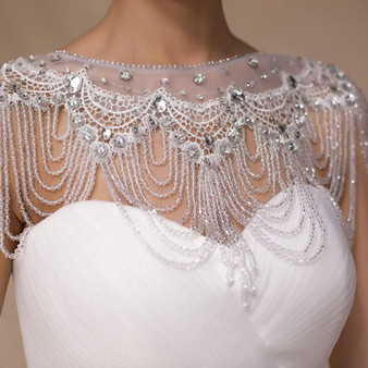 QueenLine luxury wedding shoulder accessories bridal shoulder chain fringed necklace round neck crystal beads lace Jewelry for women