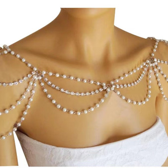 QueenLine Vingate Imitation Pearl Shoulder Chain Jewelry Luxury Hand-Beaded Body Chain Women's Wedding pearl Shawl Accessories Necklace