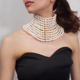 QueenLine Brand Imitation Pearl Statement Necklaces For Women Collar Beads Choker Necklace Wedding Dress Beaded Jewelry 2020