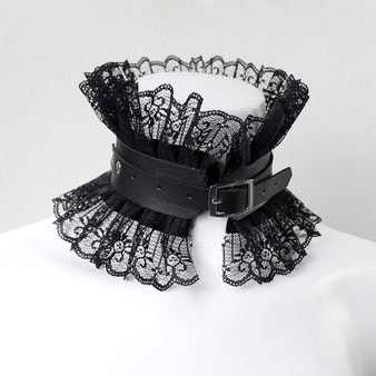 QueenLine Dark Style Exaggerated Princess Collar Gothic Accessories Black Leather Lace Cold Vintage Lolita Aesthetic Chain Necklace