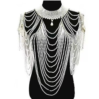 QueenLine fashion tassel design handmade Pearl shoulder chain big size necklace pearl-body-chain for women jewelry wedding dress accessor