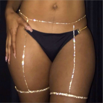 QueenLine Sexy Luxury Rhinestone Thigh Chains Body Jewelry Night Club Party Crystal Thigh Garters Leg Chain Jewelry For Women