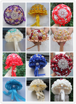 QueenLine Wedding flowers Bridesmaid Bridal Bouquets Sweet 15 Quinceanera Bouquets artificial Rose Wedding Bouquet 37 Colors PL001