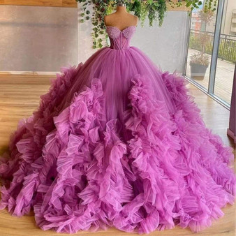 QueenLine Purple Elegant Quinceanera Dress Ball Gown Beading Sequined 3D Flowers Lave Formal Prom Dress For Sweet 16 Girl Robes De Soirée