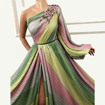 QueenLine Arabic One Shoulder Formal Evening Gown Robe De Soiree Embroidery Party Dress Dubai Middle East Women Prom Dresses Aibye