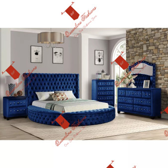 Bedroom Furniture 4 PCS Bedroom Set Include Luxury Queen Round Bed 1 Nightstand 1 Dresser with Mirror Glamorous Furniture