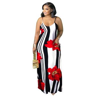 QueenLine L-4XL Plus Size Dress women clothing summer fashion Sling Backless sleeveless Loose printing sexy dresses 