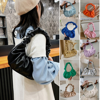 QueenLine 10pcs Women Bags Handbag Summer Pleated Handlebags For Women PU Cloud Bags Shopping Shoulder Bags Dumpling Handbag