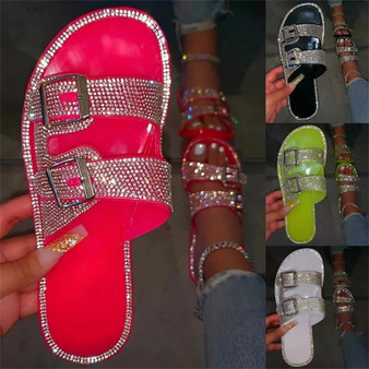 QueenLine 10pairs Wholesale Shoes Women Slippers Fashion Flat Sandal Beach New Sexy Flat Round Toe Rhinestone Soft