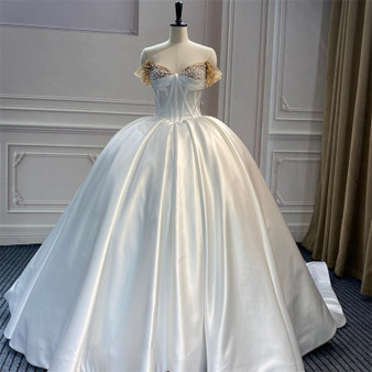 QueenLine Wedding Dresses For Bride Ivory Luxury Satin Bridal Dress Pearls Strapless Plus Size Vestido De Noiva Robe Mariage