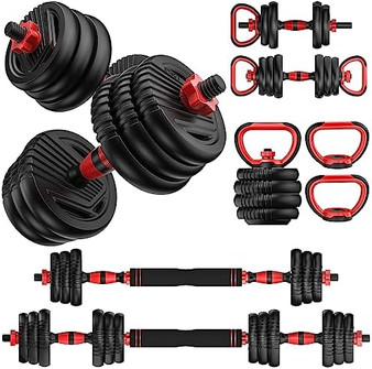 QueenLine Dumbbell Set 55LB/70LBS 4 in 1 Weight Set, Dumbbell, Barbell, Kettlebell, Push-up, Home Gym