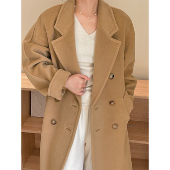 QueenLine New Classic Camel Cashmere Woolen Mid-length Wool Coat