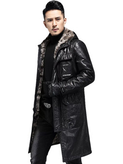 QueenLine Genuine Leather Clothes Long First Layer Cowhide Trench Coat Hooded Wool Liner Fur Jacket 