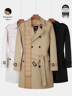 QueenLine Medium and long trench down jacket double breasted khaki goose windbreaker thickened warm coat 