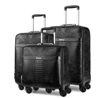 QueenLine 18 Inch 20 Inch 24 Inch Men Business Spinner Leather Travel Trolley Luggage Bags 