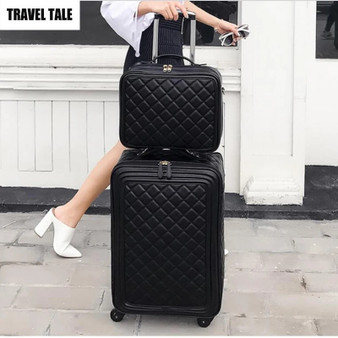 QueenLine 16"20"24 Inc Retro PU Leather Trolley Koffers Spinner Travel Luggage Set