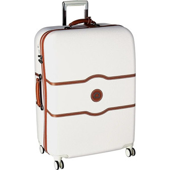 QueenLine Travel Bags Checked-Large 28 Inch Chatelet Hard+ Hardside Luggage With Spinner Wheels Champagne White