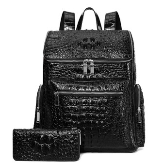 QueenLine Luxury 100% Genuine Leather Men Backpack Alligator Real Natural Leather 15 Inch.