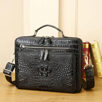QueenLine Luxury Alligator Pattern Cow Genuine Leather Business Men's Briefcase Shoulder Bag
