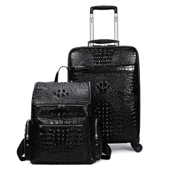 QueenLine  Genuine Leather Business Men Crocodile Head Layer Cowhide Luggage Sets On Wheels