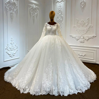 QueenLine Exquisite Full Sleeves Embroidery Lace Up Wedding Dress