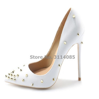 QueenLine Rivets Pointed-toe Heels Women Sexy White Black Dress Pumps Gold Rivets Gladiator Shoes 10cm 12cm Stiletto Heel Pumps