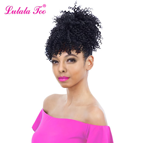 QueenLine 6inch Synthetic Kinky Curly Drawstring Pineapple Ponytail Wig Fake Hair Bun  Chignon Bangs Clip in Pony Tail Hair Extension