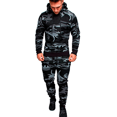 QueenLine Camouflage Gym Running Suit Men Hooded Sportswear Men Autumn Winter Jogging Suit For Men 2 Pcs Sports Set Warm Jogging Tracksuit