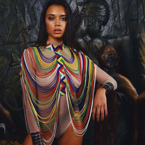 QueenLine Jewelry Set Sounth African Traditonal Five Color Red White Yellow Blue Green Zulu Crystal Beaded Scarf Jewellery Set 2020