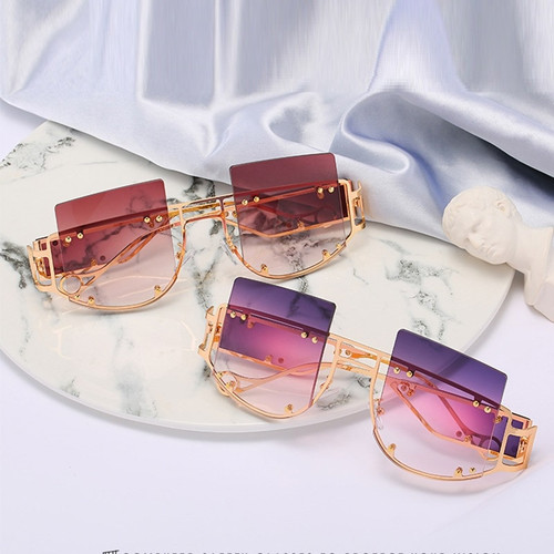 QueenLine Hollow Lens Oversized Women Sunglasses Square Brand Designer Men Sun Glasses Gradient Big Frame Sunglasses For Female UV400