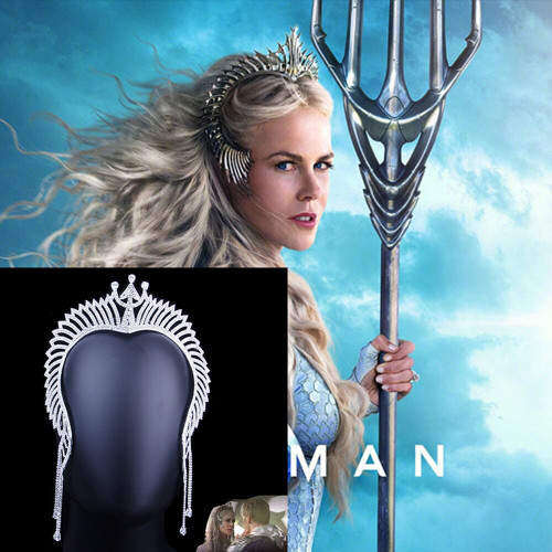 QueenLine Creative DC Movie AQUAMAN Queen Rhinestone Crown Headpiece Tiara Wedding Hair Band Crystal Trident Crown Cosplay Props Headband