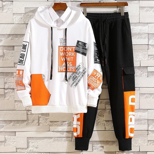 QueenLine Fashion Men's Set Korean Style Autumn Winter Elastic Waist Trousers+Long sleeve Pullover Sweatshirt Set Casual Men Clothing Set