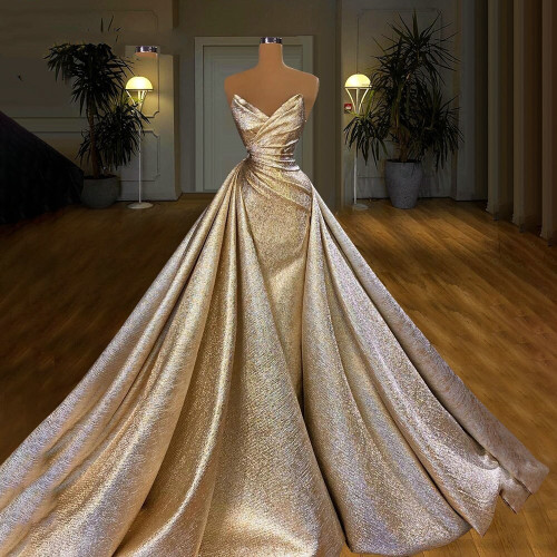 QueenLine  Champagne Mermaid Sexy Evening Dresses Off Shoulder Simple Formal Dress Evening Gowns
