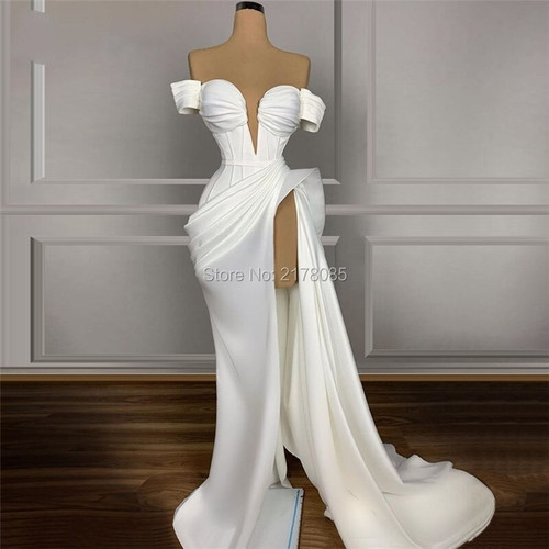 QueenLine  Ivory Evening Dress Plus Size Dubai Celebrity Dresses Wedding Party Gown With High Split Side Cheap Prom Dress Vestidos De Noche