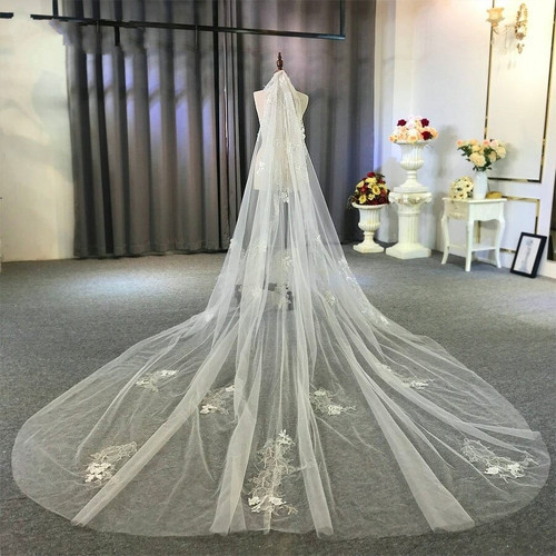 QueenLine beautiful wedding veils bridal veil long with lace one layer|Bridal Veils|