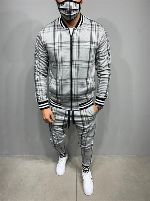 QueenLine Plaid Printed Loose Suit Couple Clothes Fashion Tracksuit Grey Tracksuit Fullset Black Pink Faded Tracksuit Full Set Tracksuit