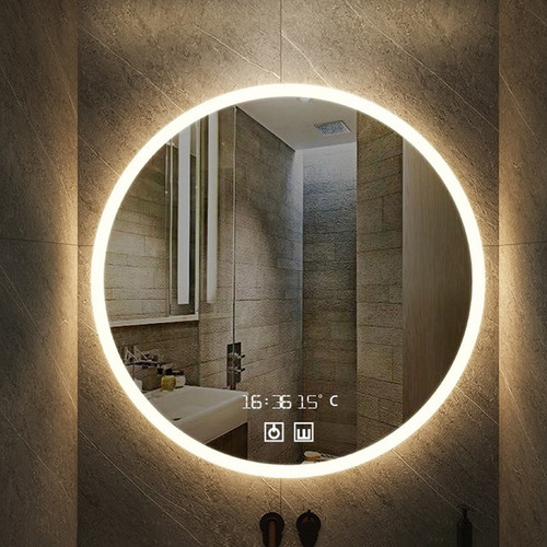 QueenLine 50CM/60CM Round Smart Makeup Bathroom Mirror 3 Color Adjustable LED LIght Multi-Function With Demist Bluetooth Brightness