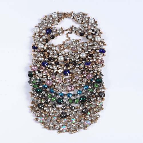 QueenLine Large Collar Statement Choker Necklace Women Glass Crystal Rhinestone Necklace Female Boho Ethnic Big Bib Maxi Necklace Jewelry