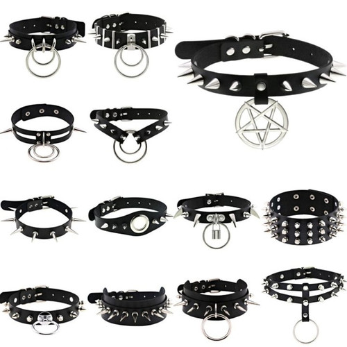 QueenLine New Goth Punk Spike Rivet Choker Collar For Women Steampunk Pentagram Necklace Emo Neck Strap Cosplay Chocker Gothic Accessories