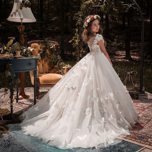 QueenLine Flower Girl Dresses Tulle Beading Appliqued Pageant Dresses For Girls First Communion Dresses Kids Prom Dresses