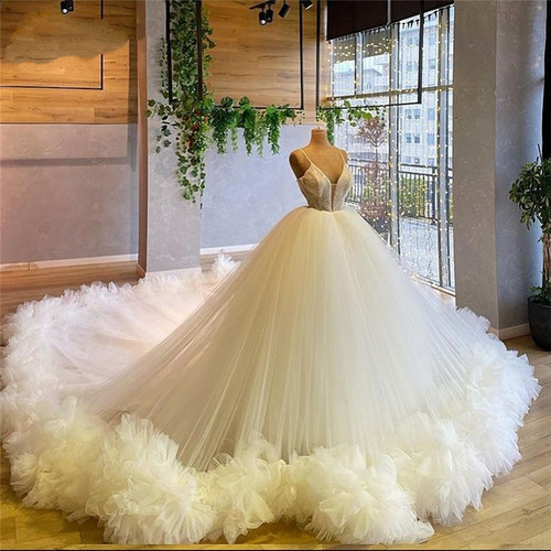 QueenLine Ivory Prom Dresses Long Spaghetti Straps Couture Puffy Ball Gown Saudi Arabia Wedding Party Dress  Plus Size Evening Gowns