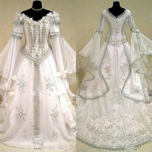 QueenLine Medieval Wedding Dresses Witch Celtic Tudor Renaissance Costume Victorian Gothic Holloween Lace-up Corset Wedding Gown Plus Size