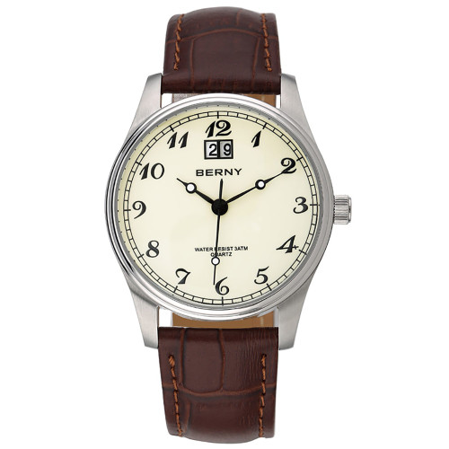 QueenLine Men's Watch Classic Dress Quartz Seiko VJ76 Male Date Display Wristwatch Easy Read Analog Soft Leather Strap Waterproof Casual
