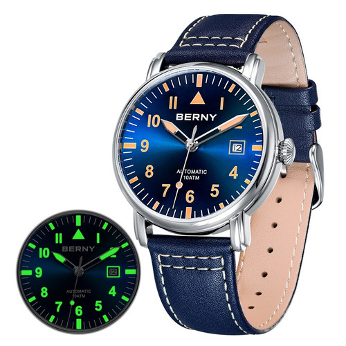 Queenline Automatic Watch Men Mechanical Luminous Army Military Vintage Pilot Watch Sapphire Waterproof 100m Diver Wristwatch Men